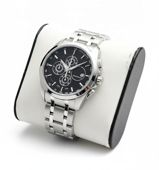 AMERICANVIBER Modern Analog Watch, Silver and Black Two-Tone Stainless Steel Band, Octagonal Case, White Dial for Men - Image 2