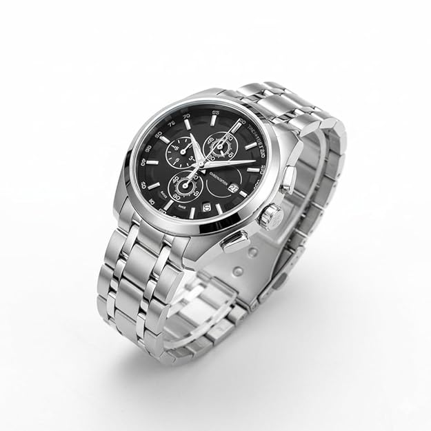 AMERICANVIBER Modern Analog Watch, Silver and Black Two-Tone Stainless Steel Band, Octagonal Case, White Dial for Men