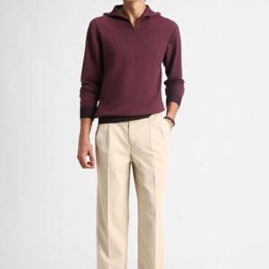 SNITCH Men Trousers Formal Wear | Relaxed Fit Pleated Front Plain Design Straight Leg | Polyester Blend Medium-Stretch Fabric for Office & Professional Look