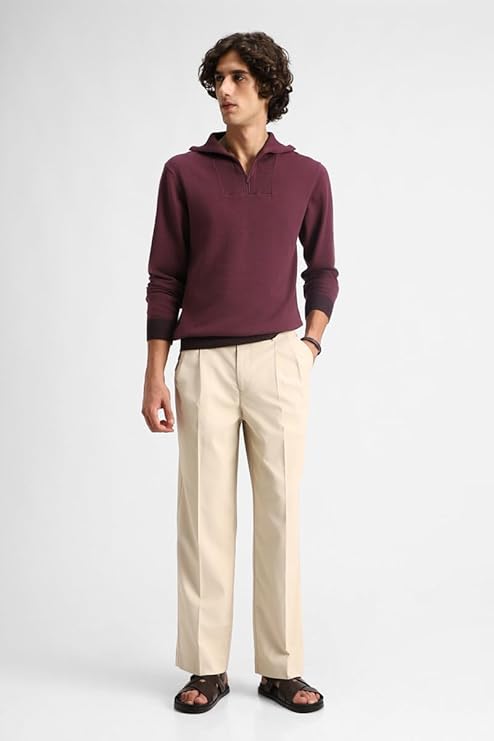 SNITCH Men Trousers Formal Wear | Relaxed Fit Pleated Front Plain Design Straight Leg | Polyester Blend Medium-Stretch Fabric for Office & Professional Look
