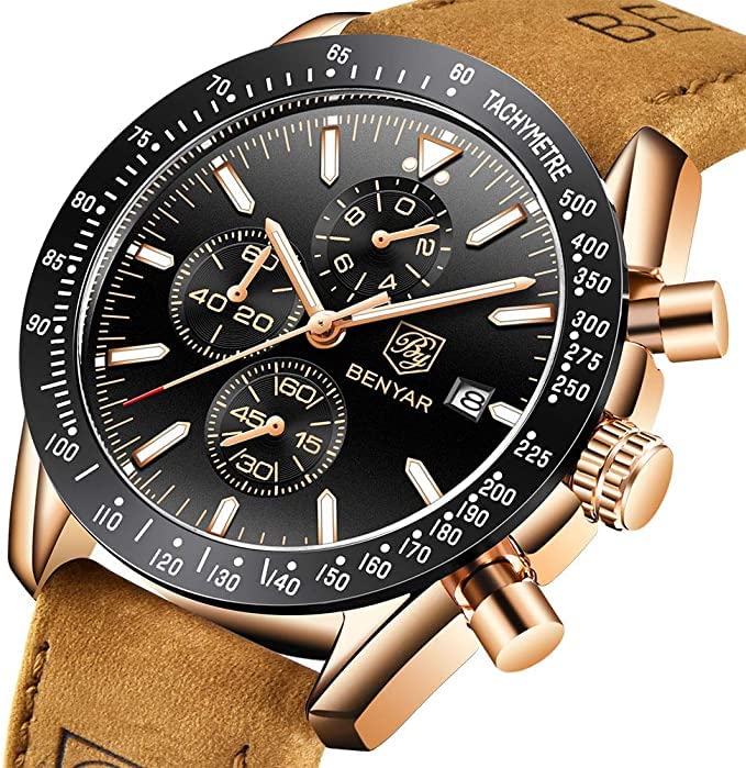 BENYAR Men's Luxury Chronograph Watch – Business, Casual | Quartz Movement with Date Display | Stylish Wristwatch | Gift for Men
