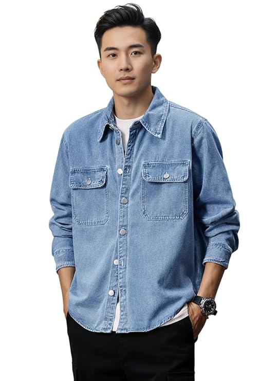 GRECIILOOKS Men's Full Sleeve Regular Fit Casual Denim Shirt | Cotton Shirts for Man |Stylish Trendy Shirt for Men