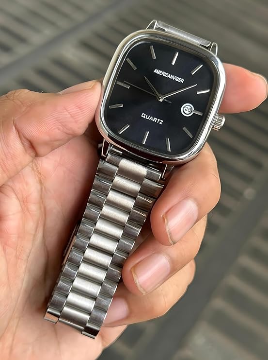 AMERICANVIBER Men's Silver, Watch with Stainless Steel Band | Water-Resistant Analog Dress & Casual Wristwatch - Image 3