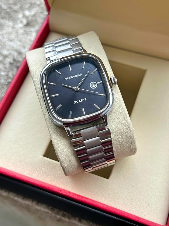 AMERICANVIBER Men's Silver, Watch with Stainless Steel Band | Water-Resistant Analog Dress & Casual Wristwatch
